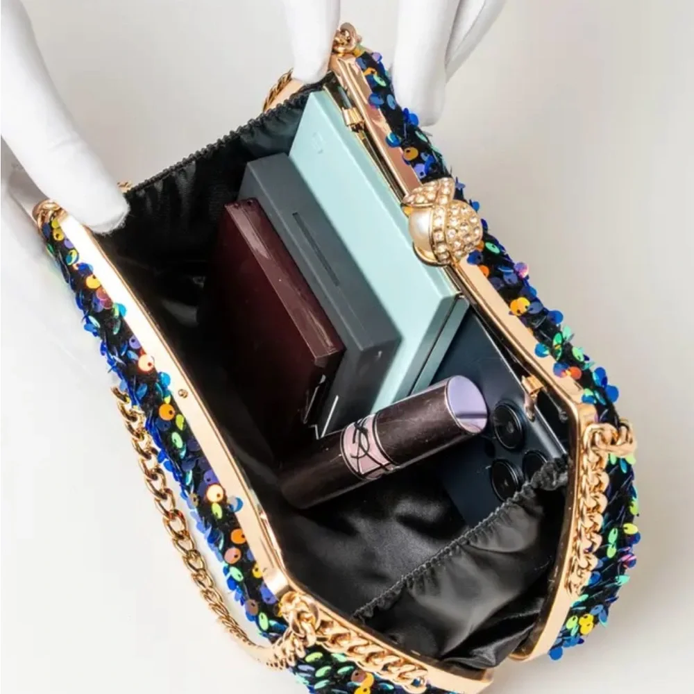 Multicolor Sequin Clutch with Gold Chain NWT - Picture 4 of 4